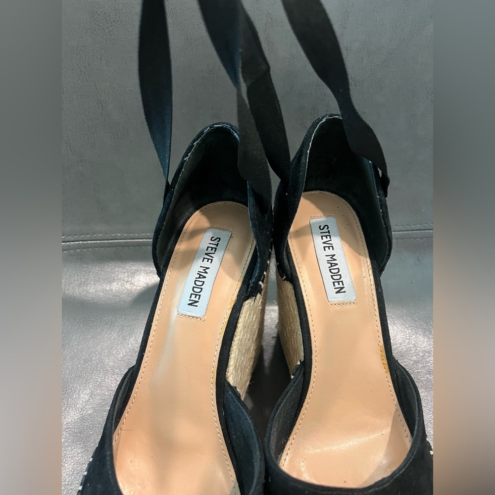 Steve Madden Lani Black Espadrille Wedge Sandals - Picture 6 of 8